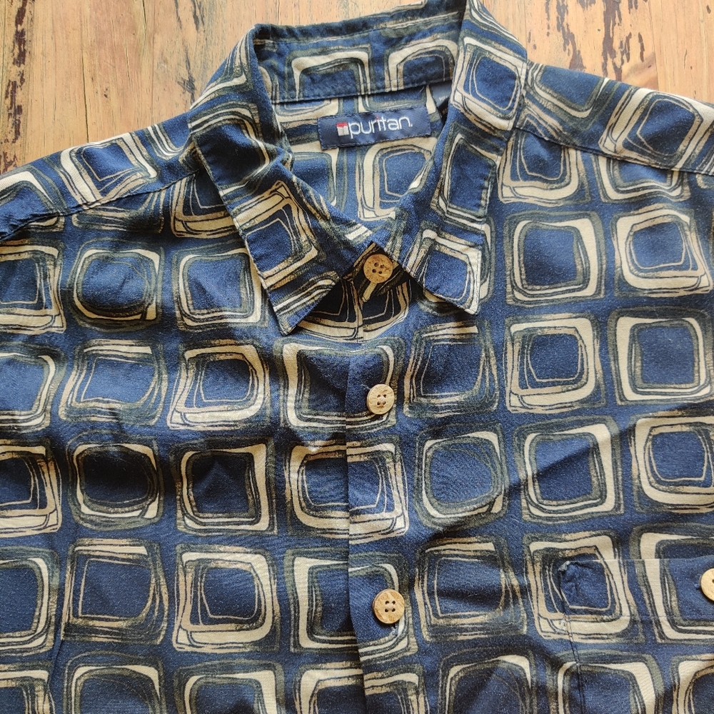 Men's dark blue casual short sleeve button shirt